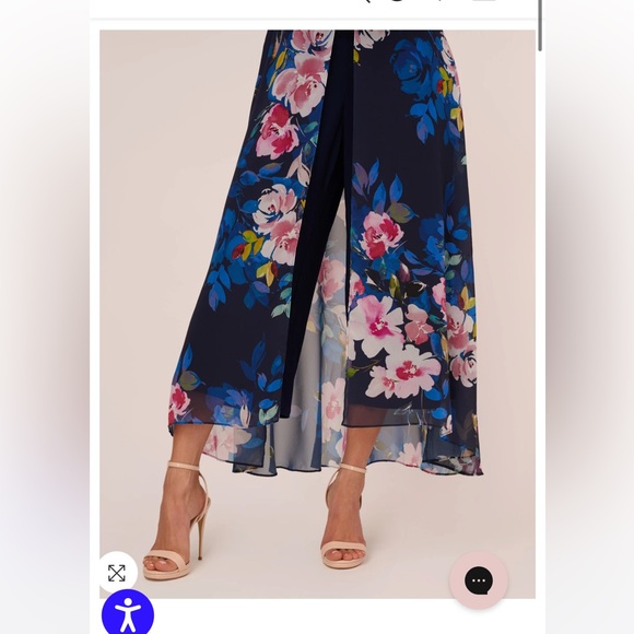 🎉HP🎉 NWOT Adrianna Papell FLORAL-PRINT CROPPED JUMPSUIT WITH CHIFFON OVERLAY - Picture 2 of 12